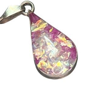 Vintage Pink Stardust Amulet Mexico Sterling Silver Teardrop Necklace